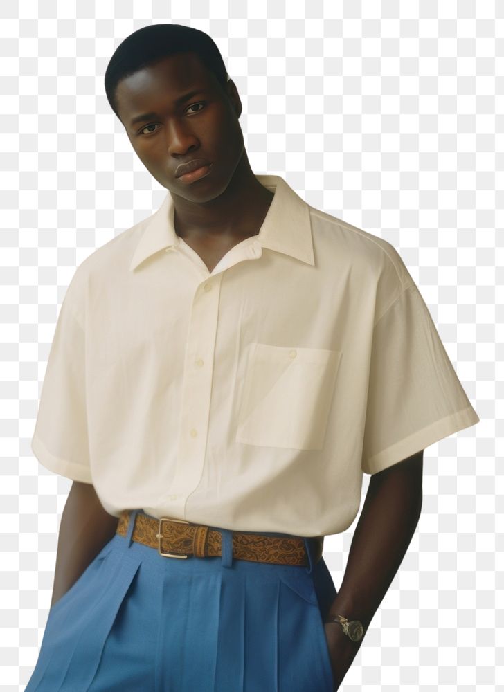 PNG  A portrait of black man white shirt wristwatch.