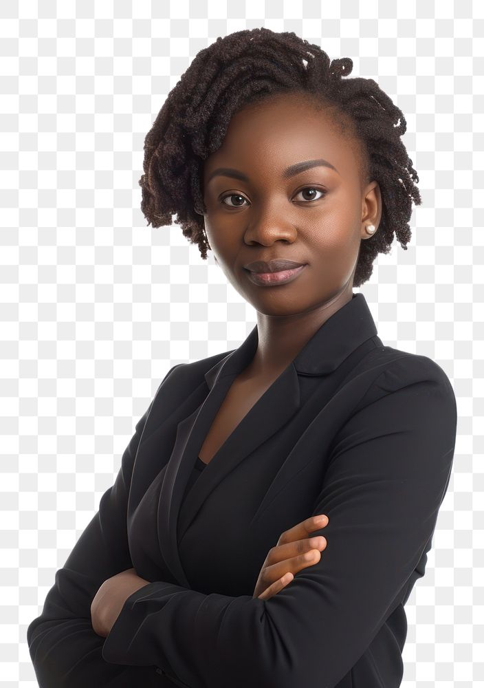 PNG African woman lawyer in suit portrait adult white background.