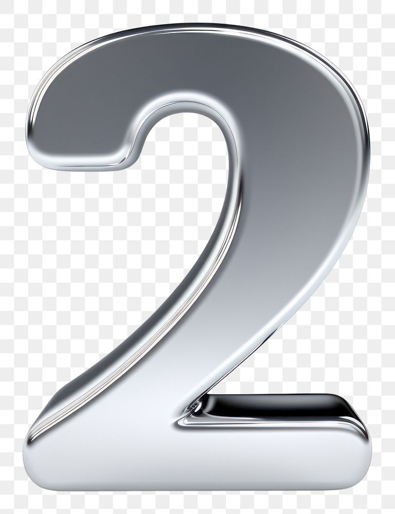 PNG 2 number letter Chrome material white background simplicity symbol.