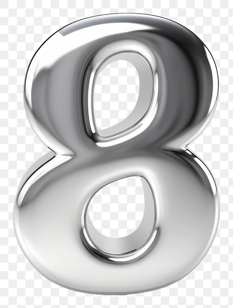 PNG 8 number letter Chrome material white background circle silver.