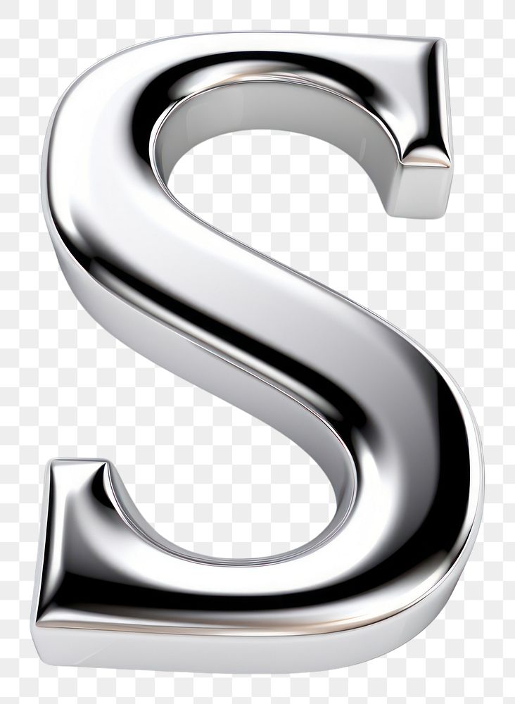 PNG S letter shape Chrome material number white background silver.