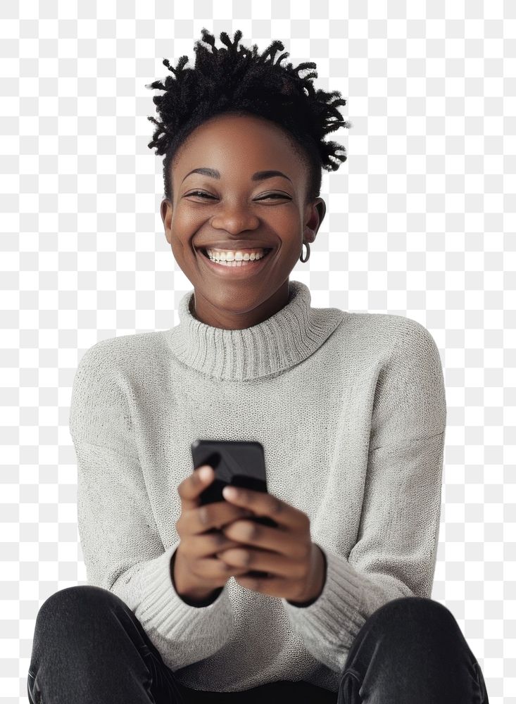 PNG Smart phone sitting smiling photo.