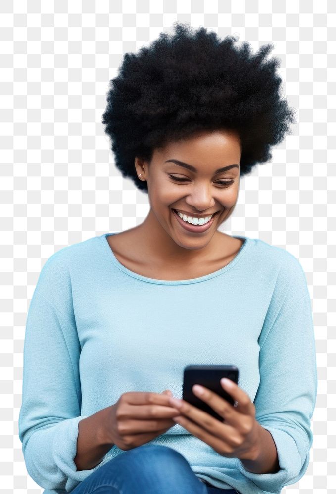 PNG Black Woman short hair smiling adult woman blue.