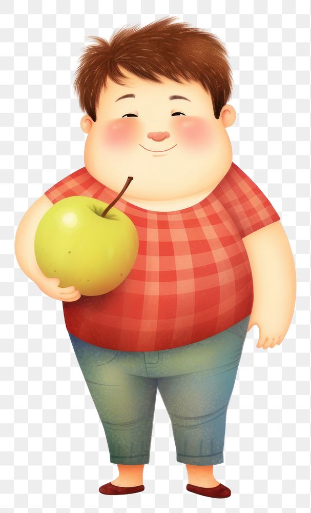 PNG  Fat kid holding an apple portrait pear food. AI generated Image by rawpixel.