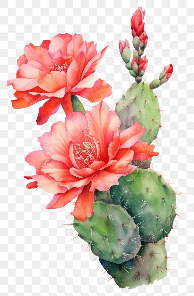 PNG Watercolor cactus flower plant white background inflorescence.