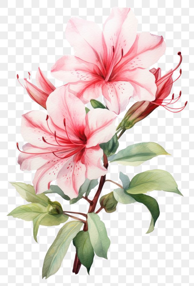 PNG Watercolor azalea flower blossom plant lily.