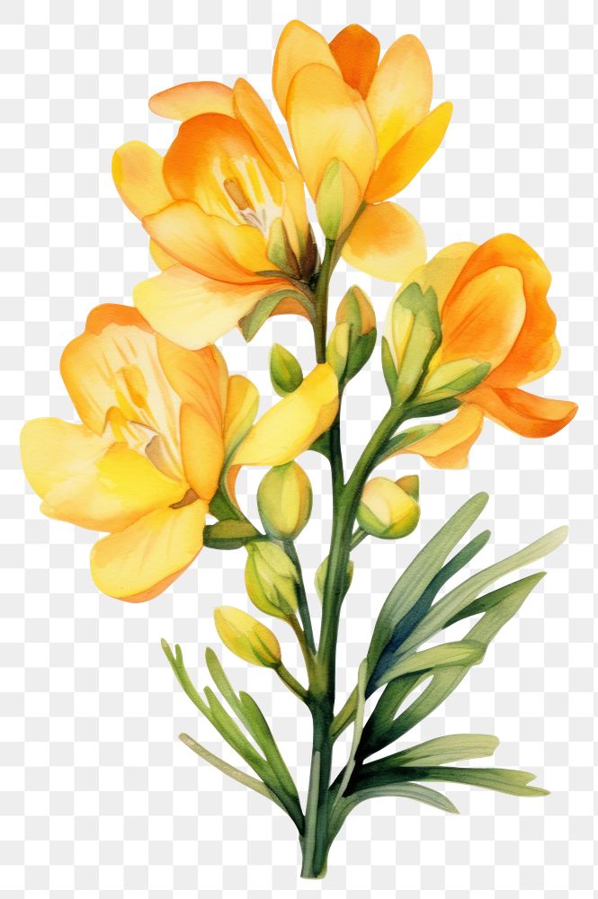 PNG Watercolor freesia flower plant petal lily.