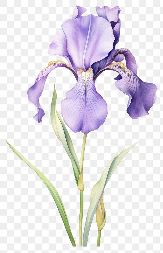 PNG Watercolor iris flower blossom petal plant.
