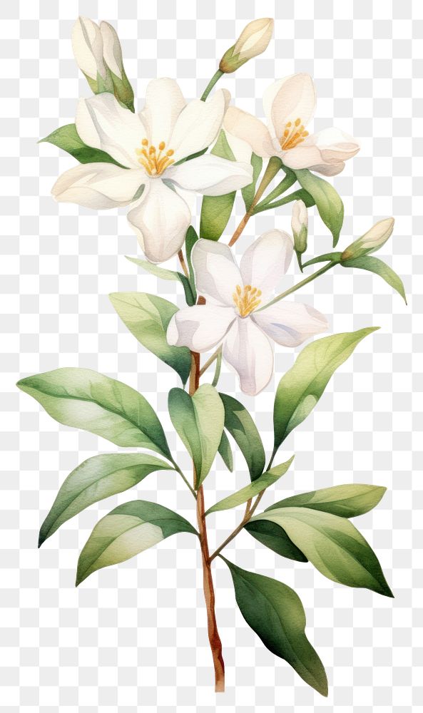 PNG Watercolor jasmine flower blossom plant white