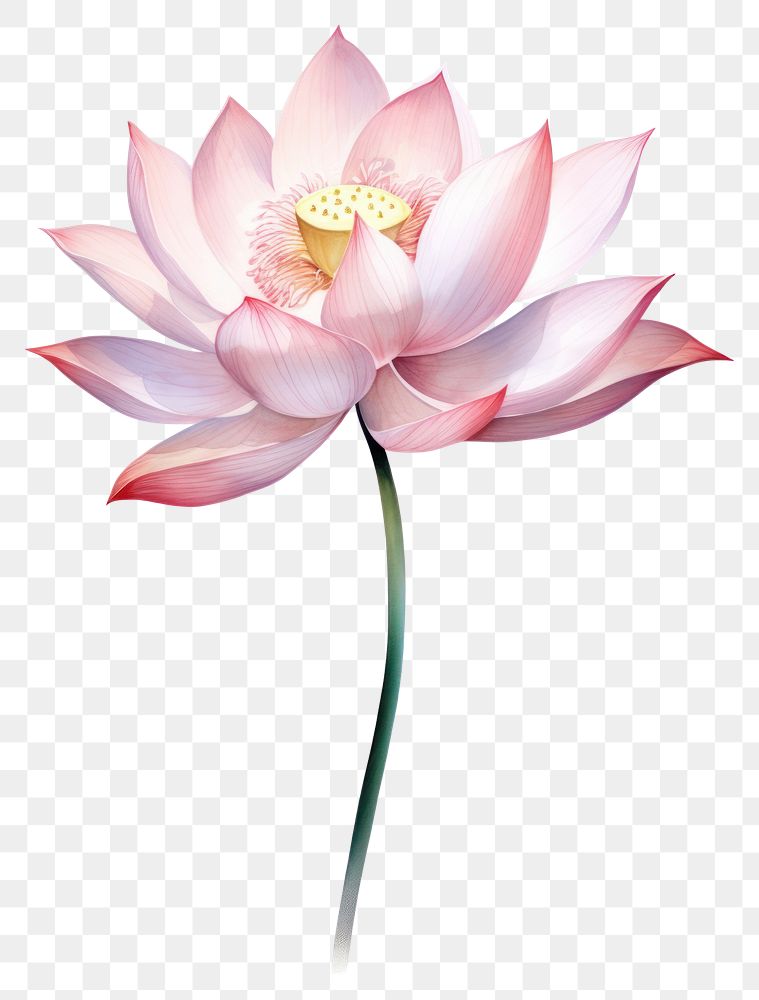 PNG Watercolor lotus flower blossom petal plant.