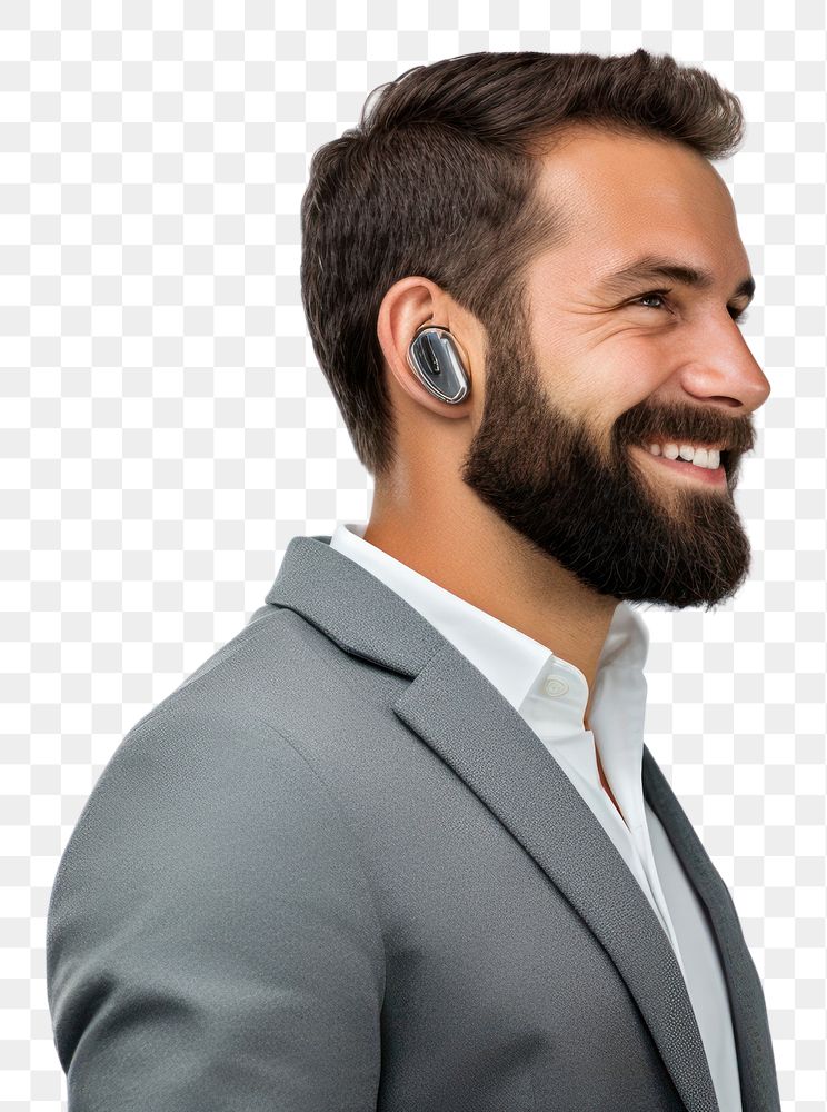 PNG Man holding phone to his ear adult smile white background.