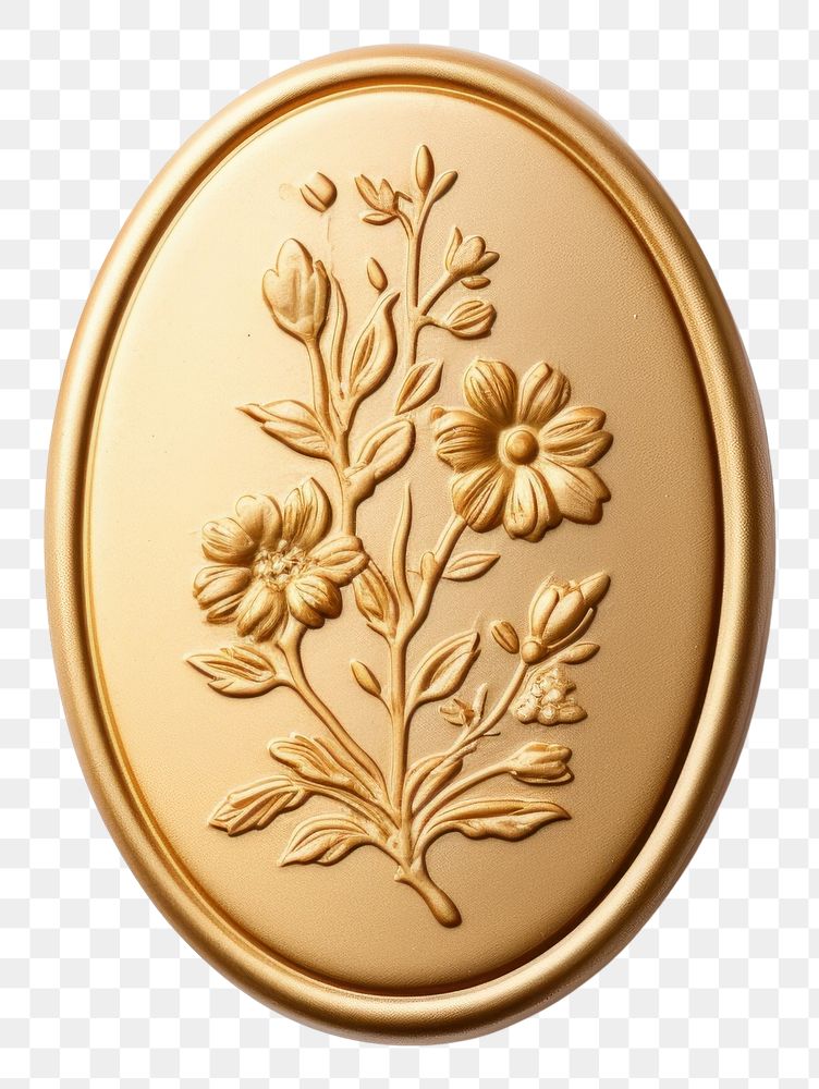 PNG  Seal Wax Stamp a floral gold jewelry locket.