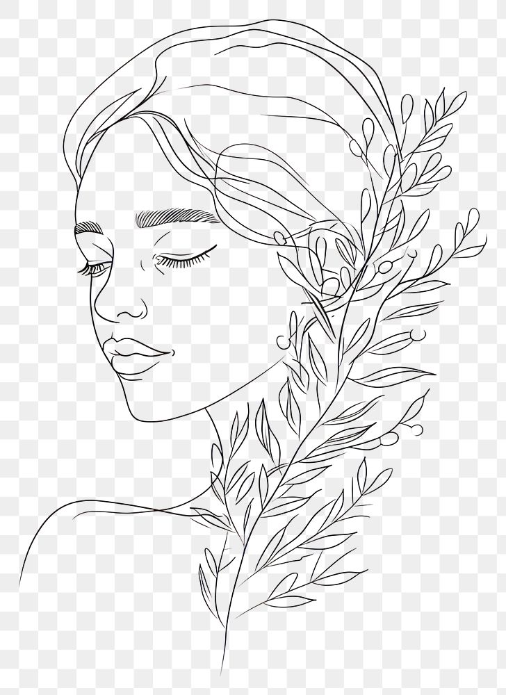 PNG Simple line art woman drawing sketch contemplation