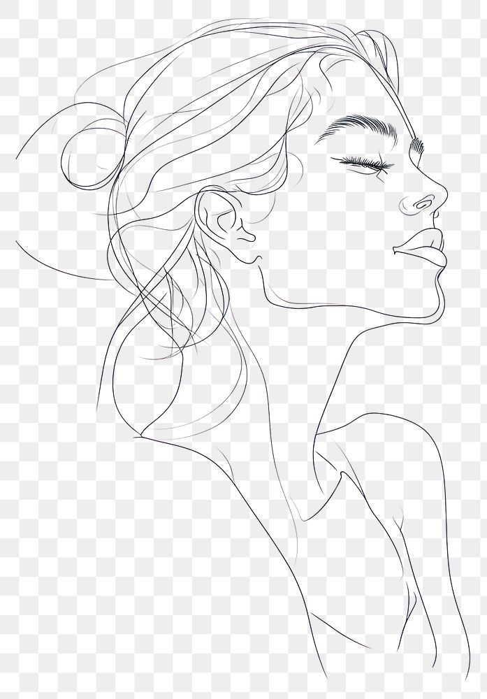 PNG Simple line art woman drawing sketch contemplation.