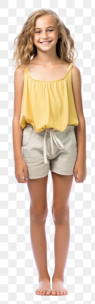 PNG A girl standing shorts white background. AI generated Image by rawpixel.