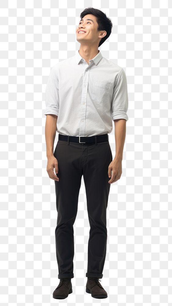 PNG A man looking up with smile standing shirt adult. AI generated Image by rawpixel.