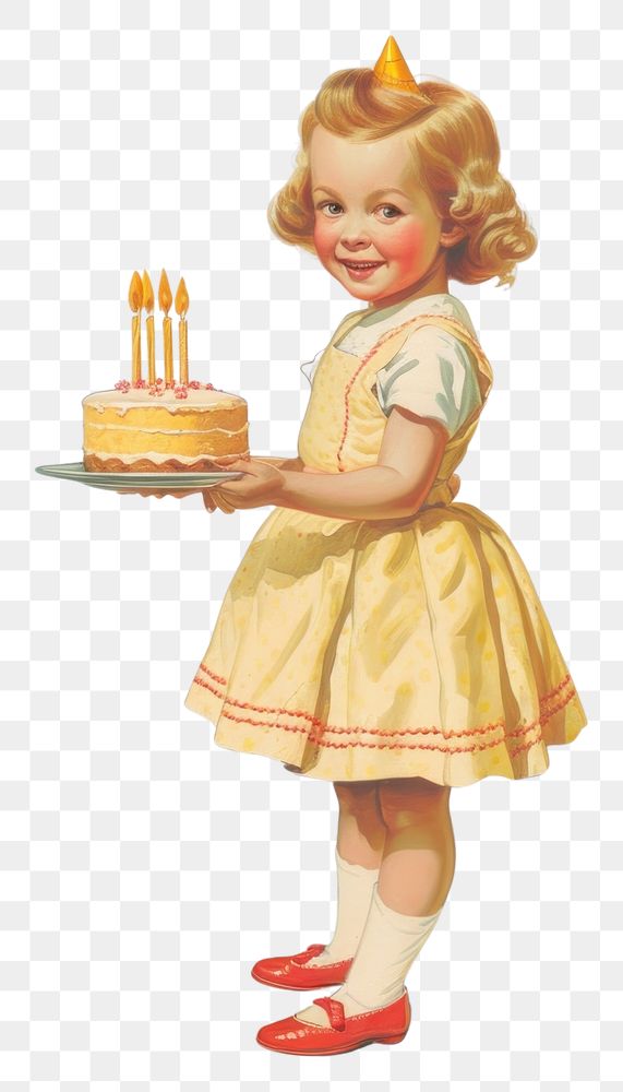 PNG Little girl with birthday cake dessert child food
