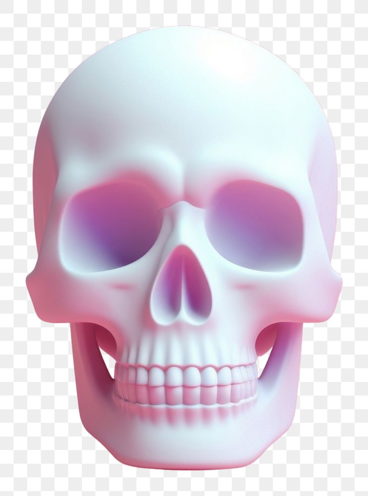 PNG 3d render icon of minimalist cartoon skull anatomy purple spooky.