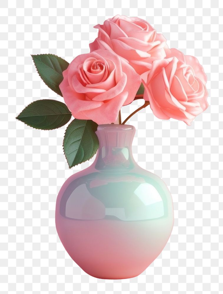 PNG 3d render icon of rose vase flower plant inflorescence.