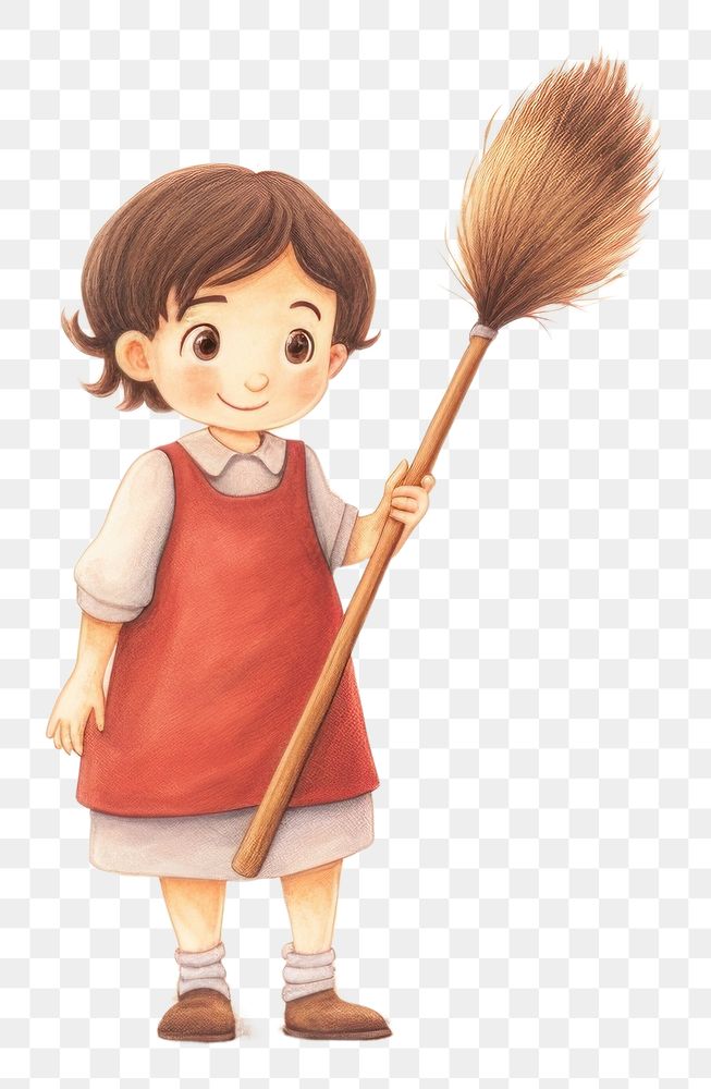 PNG  A cute man broom cleaning holding. AI generated Image by rawpixel.