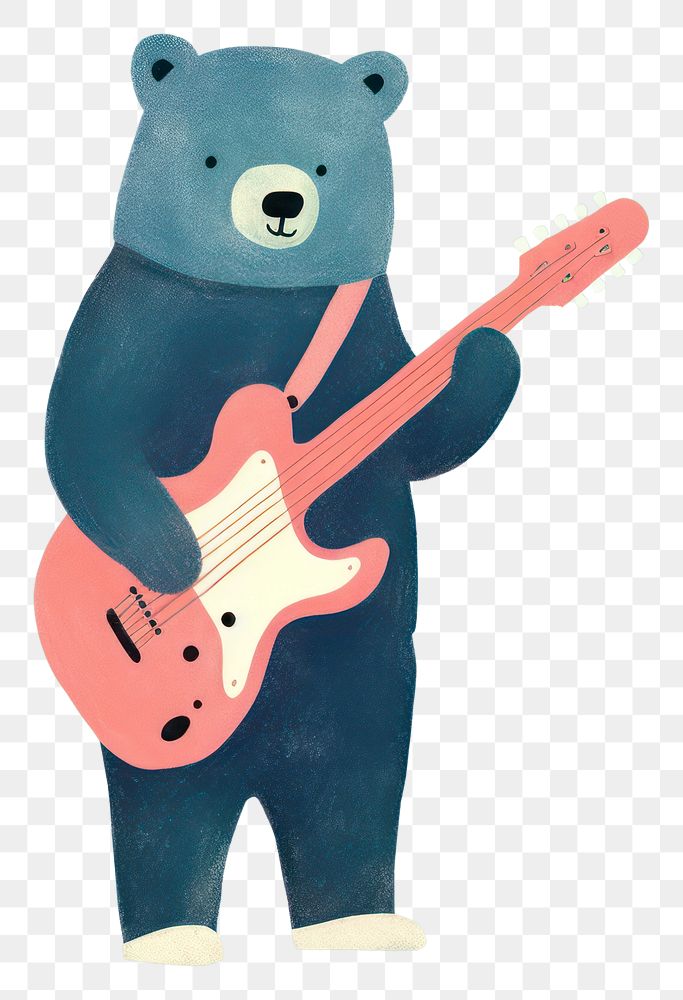 PNG Risograph printing illustration minimal of a cute bear playing guitar animal representation performance.