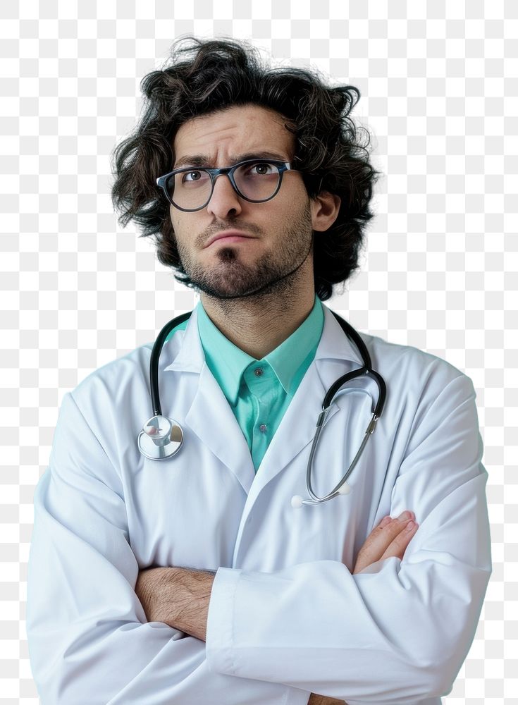 PNG American doctor bored face portrait adult stethoscope.