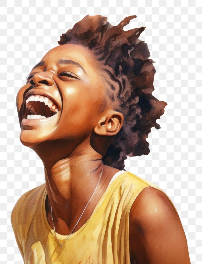 PNG  African girl laughing face expression smile adult white background.