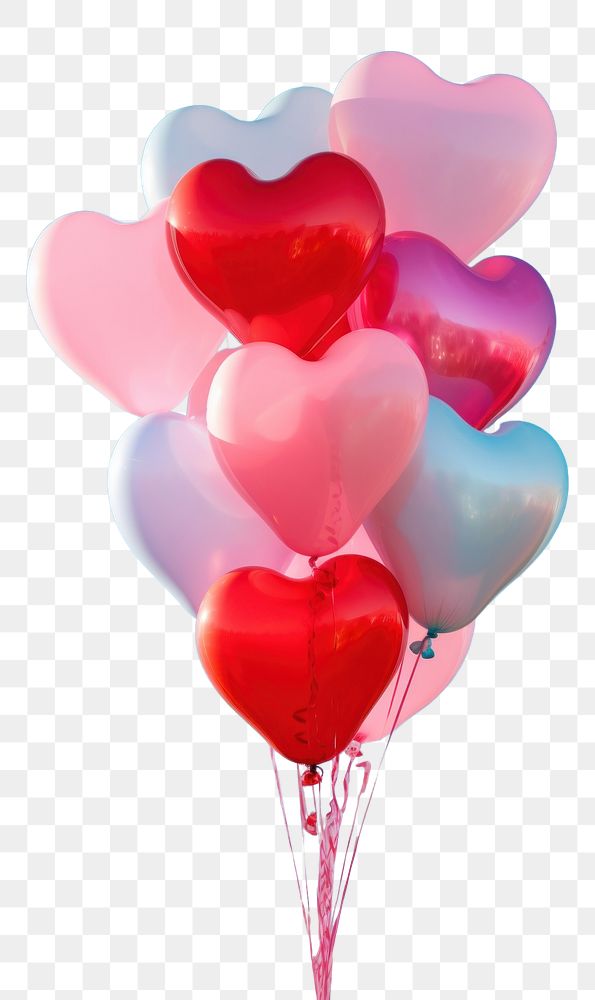 PNG Heart-shaped arrangement of red and pink balloons against a backdrop of clear blue sky day vibrant color celebration. AI…