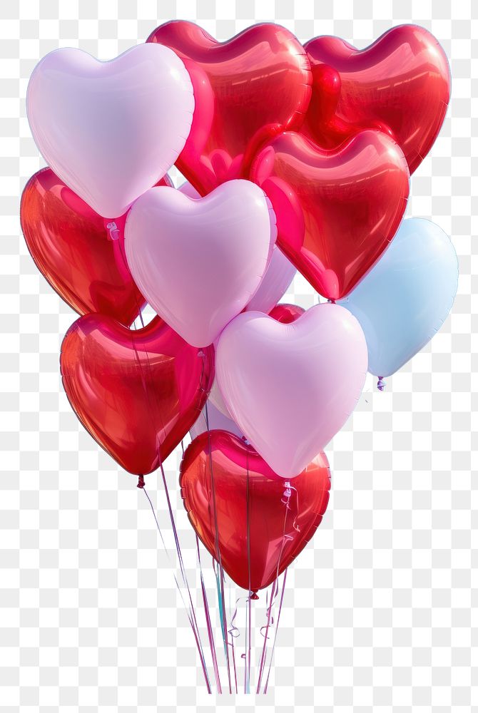 PNG Heart-shaped arrangement of red and pink balloons against a backdrop of clear blue sky day vibrant color celebration
