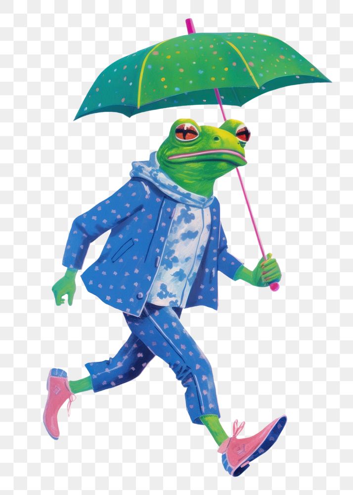 PNG  A cartoon Frog holding an umbrella paper frog representation. AI generated Image by rawpixel.