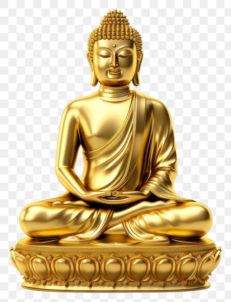 PNG  Buddha gold white background representation.