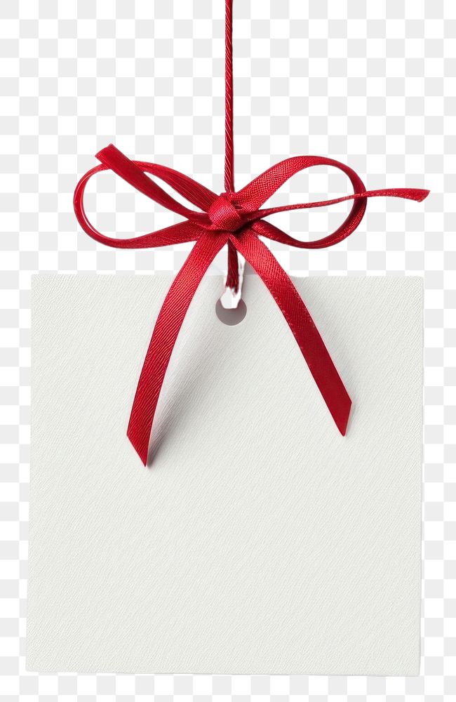 PNG Blank gift card hanging with minimal red rope and tie a knot like bow on card white white background celebration