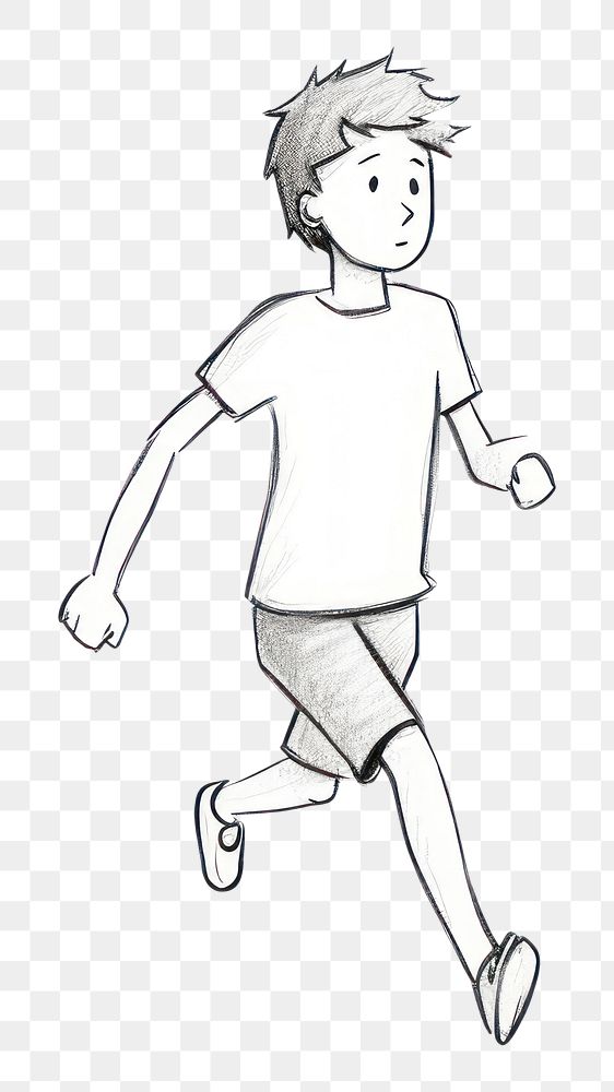 PNG Hand-drawn illustration boy running drawing sketch white.