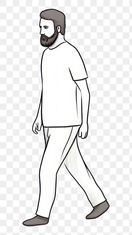 PNG Hand-drawn illustration beard man walking drawing sketch adult.