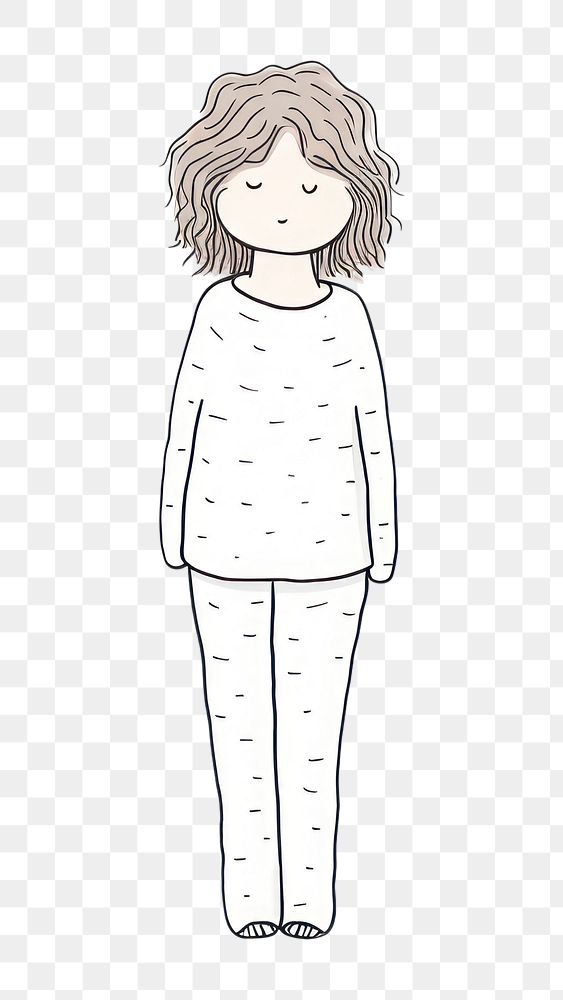 PNG Hand-drawn illustration girl wearing pajamas drawing sketch white.