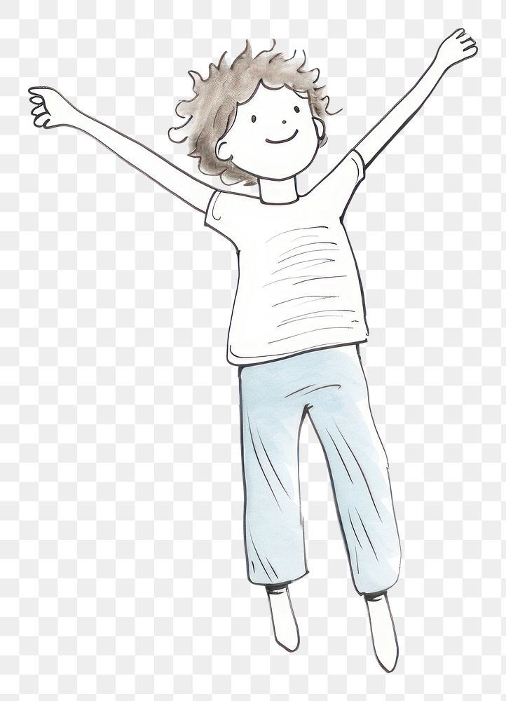 PNG Hand-drawn illustration happy kid jumping drawing sketch art.