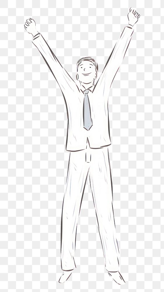 PNG Businessman arms raised in the air drawing sketch line.