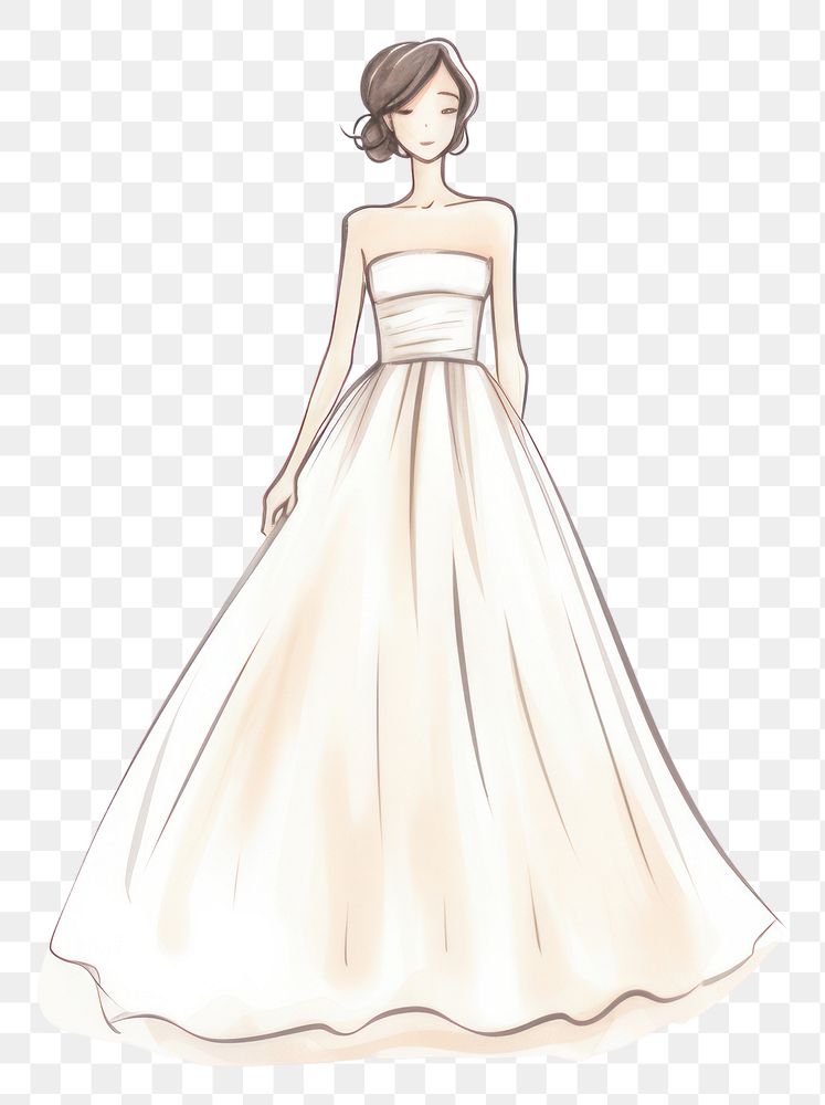 PNG Woman wearing wedding dress fashion drawing sketch.