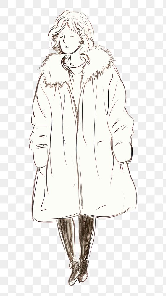 PNG Woman wearing winter coat drawing sketch adult.