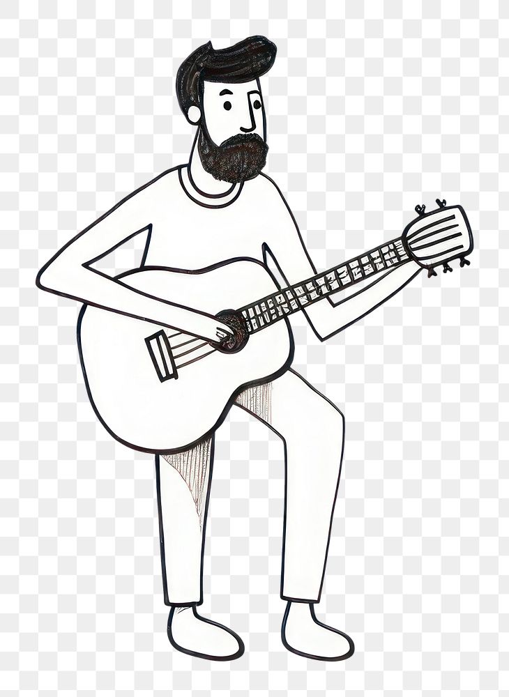 PNG Hand-drawn illustration man playing guitar musician drawing sketch.