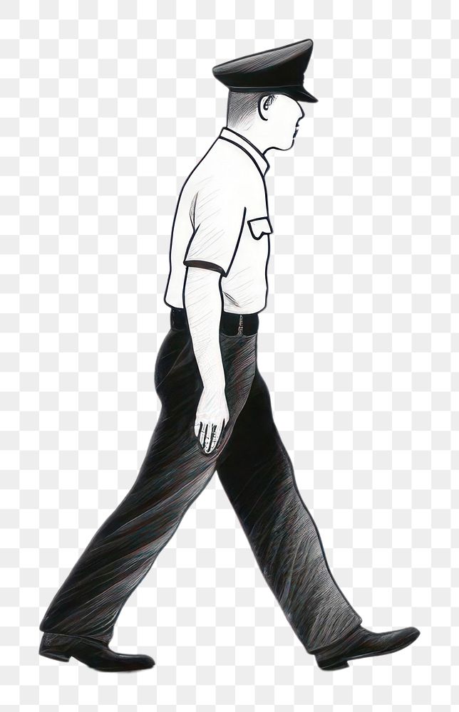 PNG Hand-drawn illustration police walking drawing sketch adult.