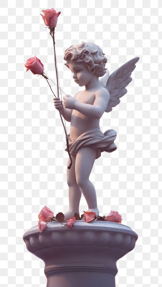 PNG Cupid boy statue flower angel plant