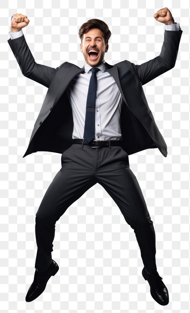 PNG  Businessman celebrationg victory shouting tuxedo adult. AI generated Image by rawpixel.