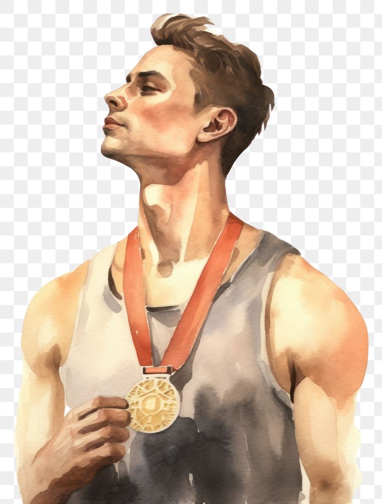 PNG  Athlete with gold medal necklace jewelry adult. AI generated Image by rawpixel.