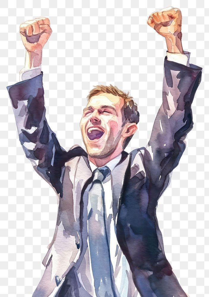 PNG  Businessman celebrating victory portrait adult achievement. AI generated Image by rawpixel.