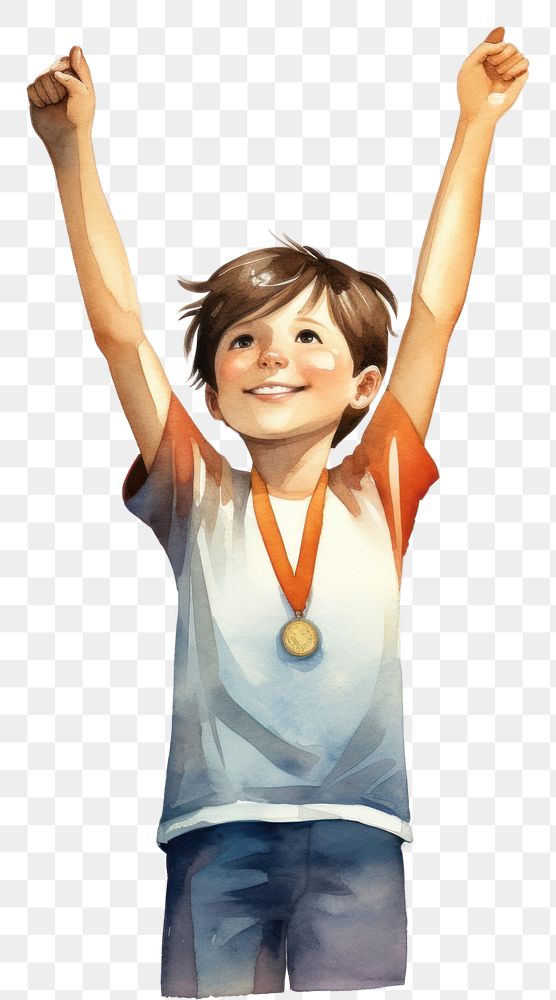 PNG  Kid runner with medal around neck portrait adult achievement. AI generated Image by rawpixel.