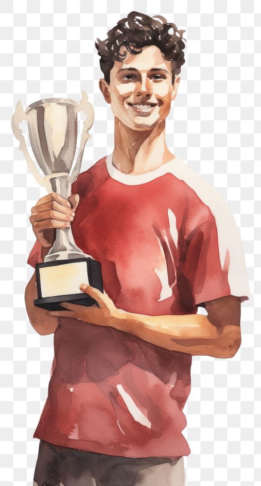 PNG  Soccer player holding trophy adult achievement copy space. AI generated Image by rawpixel.
