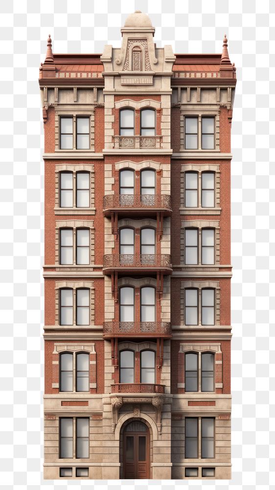 PNG  Tall american brick apartment architecture building window