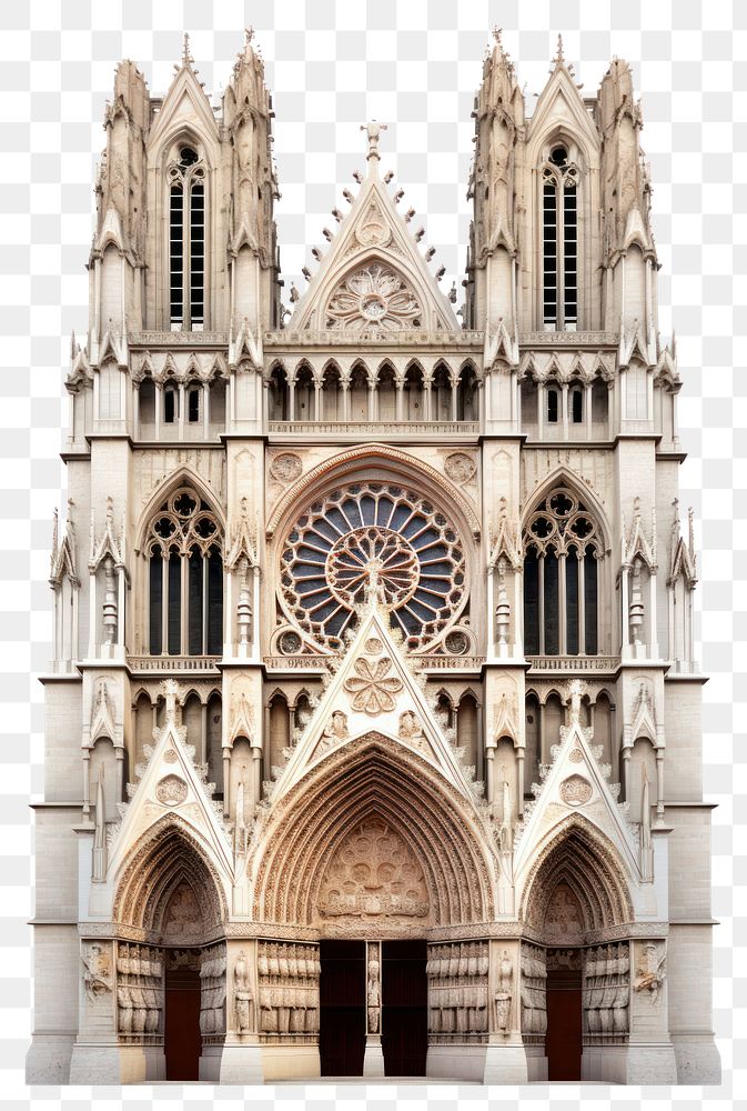 PNG  Architecture photo of stone cathedral building tower white background.