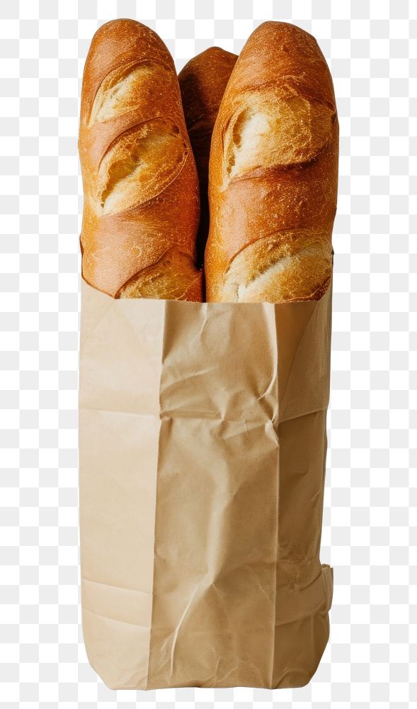 PNG French bread in the paper bag baguette food white background.
